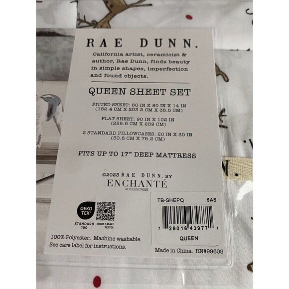 Rae Dunn JOY Reindeer Christmas Holiday Soft Queen Size Sheet Set 4 Piece NEW - Picture 9 of 14